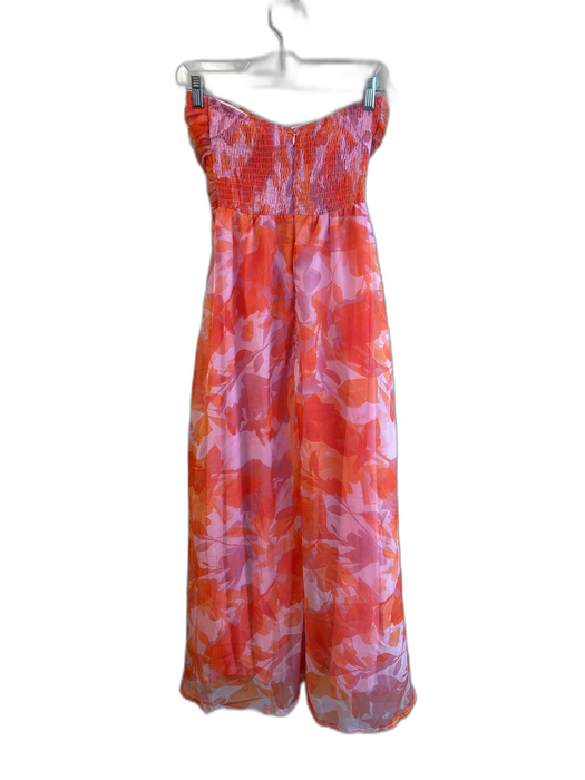 Hello Molly Size XS Orange & Pink Polyester Back Zip Shirred Maxi Dress Orange & Pink / XS
