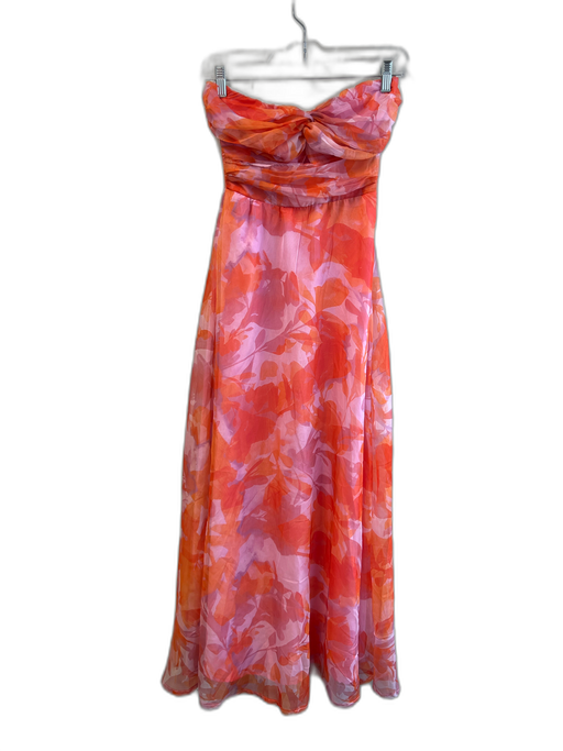 Hello Molly Size XS Orange & Pink Polyester Back Zip Shirred Maxi Dress Orange & Pink / XS