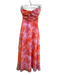 Hello Molly Size XS Orange & Pink Polyester Back Zip Shirred Maxi Dress Orange & Pink / XS