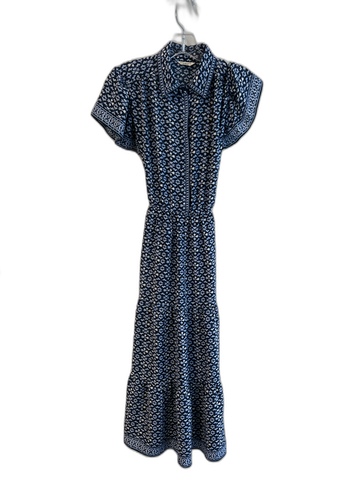 Max Studio Size Est S Navy & white Polyester Maxi Short Sleeve Button Down Dress Navy & white / Est S