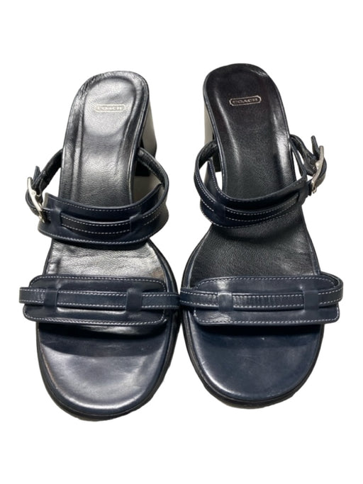 Coach Shoe Size 7 Black Leather Double Strap Silver Hardware Open Toe Shoes Black / 7