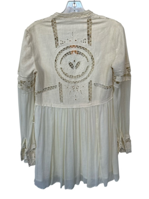 Free People Size 4 Cream Nylon Long Sleeve lace top V Neck Dress Cream / 4