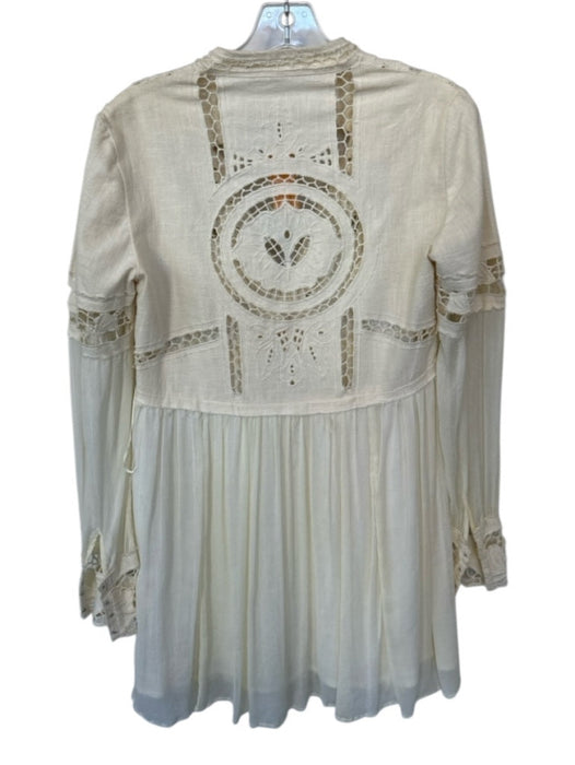 Free People Size 4 Cream Nylon Long Sleeve lace top V Neck Dress Cream / 4
