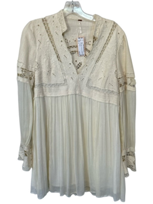 Free People Size 4 Cream Nylon Long Sleeve lace top V Neck Dress Cream / 4