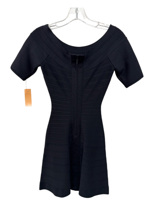 Herve Leger Size XS Black Rayon Blend Half Sleeve Paneled Wide Neck Dress Black / XS