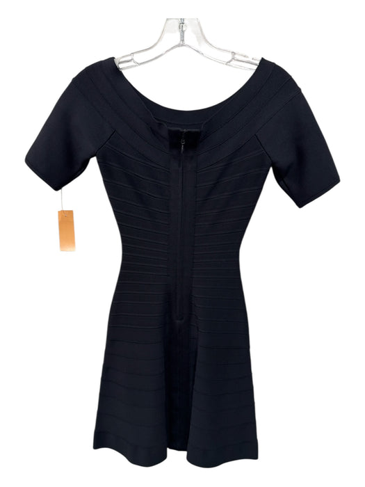 Herve Leger Size XS Black Rayon Blend Half Sleeve Paneled Wide Neck Dress Black / XS