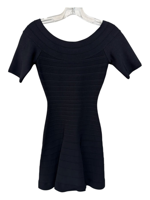 Herve Leger Size XS Black Rayon Blend Half Sleeve Paneled Wide Neck Dress Black / XS