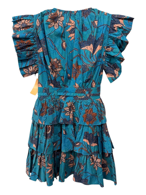 Ulla Johnson Size 0 Blue, Green, Brown Cotton Ruffle Cap Sleeve Floral Dress Blue, Green, Brown / 0