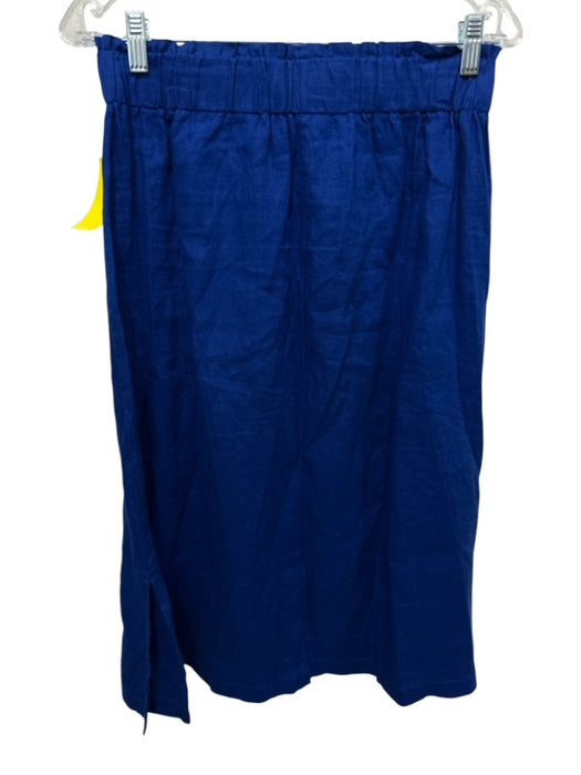 Saks Fifth Avenue Size M Dark Blue Linen Short Sleeve Midi Blouse Skirt Set Dark Blue / M
