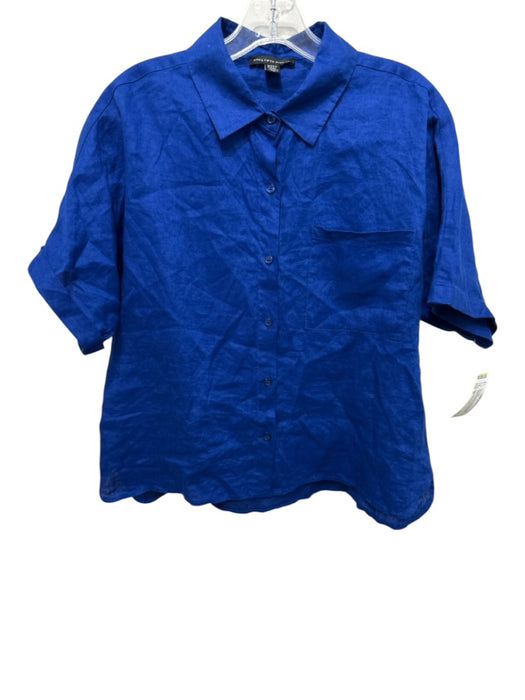 Saks Fifth Avenue Size M Dark Blue Linen Short Sleeve Midi Blouse Skirt Set Dark Blue / M