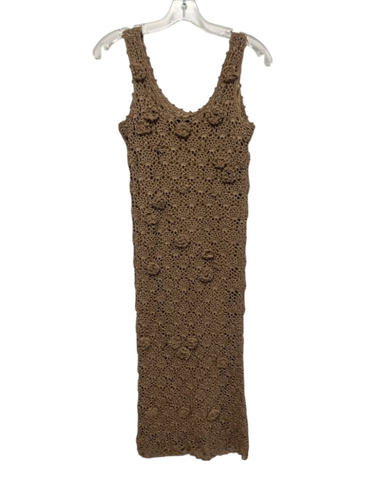 Zara Size S Beige Brown Polyester Sleeveless Woven Floral Applique U Neck Dress Beige Brown / S