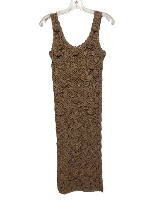 Zara Size S Beige Brown Polyester Sleeveless Woven Floral Applique U Neck Dress Beige Brown / S
