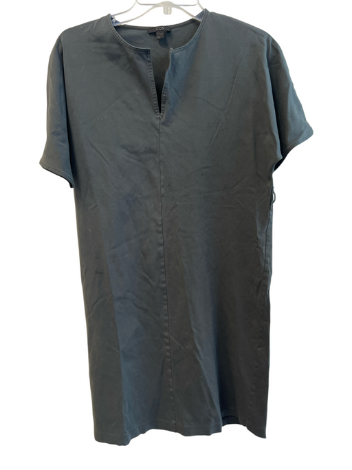 COS Size XS Dark Gray Cotton Short Sleeve solid color V Neck Knee length Dress Dark Gray / XS