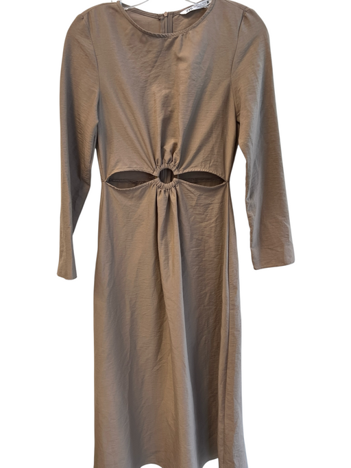 Zara Size XS Brown Polyester Long Sleeve solid color Cut Out Design Dress Brown / XS