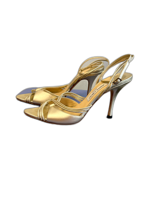 Jimmy Choo Shoe Size 38.5 Gold Leather Pointed Open Toe High Heel Shoes Gold / 38.5