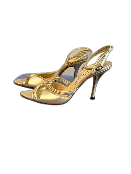 Jimmy Choo Shoe Size 38.5 Gold Leather Pointed Open Toe High Heel Shoes Gold / 38.5