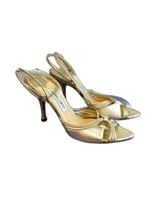 Jimmy Choo Shoe Size 38.5 Gold Leather Pointed Open Toe High Heel Shoes Gold / 38.5