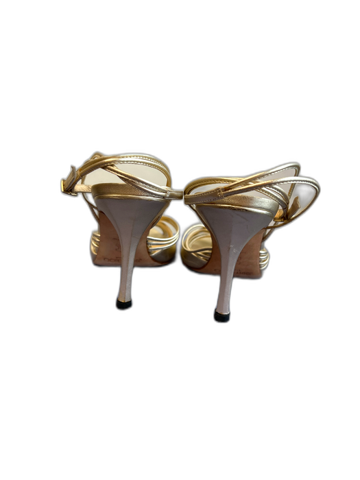 Jimmy Choo Shoe Size 38.5 Gold Leather Pointed Open Toe High Heel Shoes Gold / 38.5