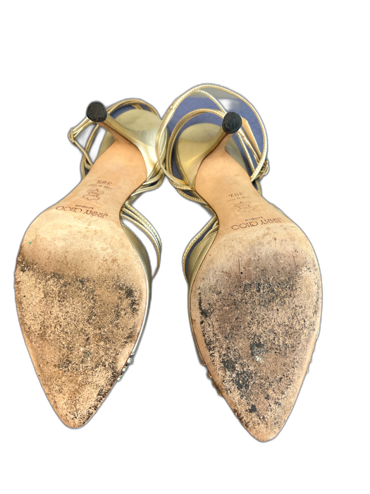 Jimmy Choo Shoe Size 38.5 Gold Leather Pointed Open Toe High Heel Shoes Gold / 38.5