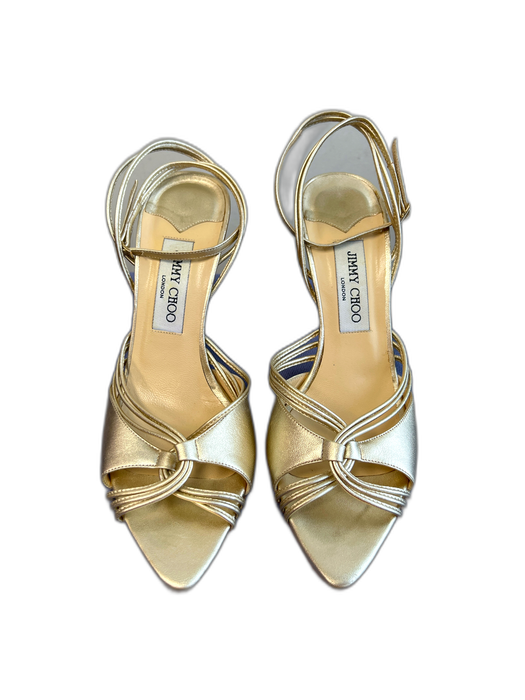Jimmy Choo Shoe Size 38.5 Gold Leather Pointed Open Toe High Heel Shoes Gold / 38.5