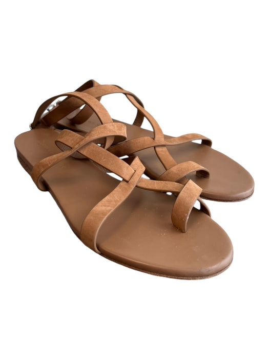 Jenni Kayne Shoe Size 38 Brown Leather Flat Strappy Ankle Buckle Sandal Shoes Brown / 38