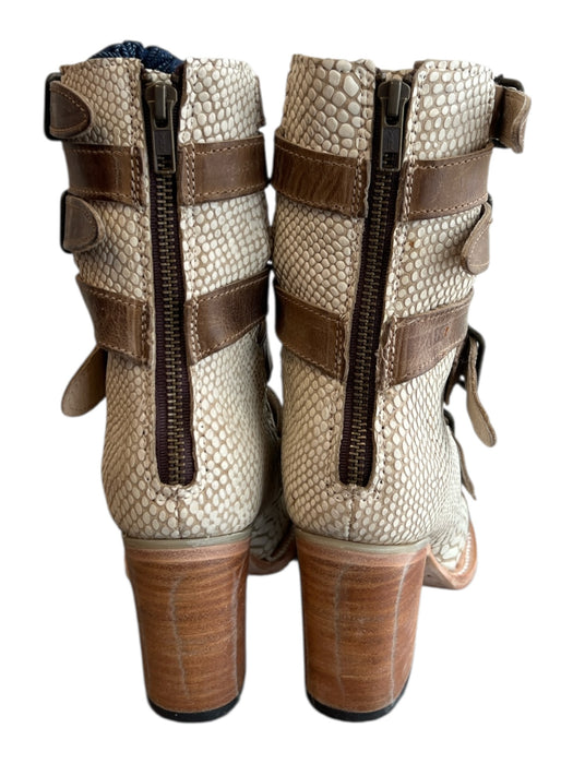 Freebird by Steven Shoe Size 6 Bone & Brown Snakeskin Back Zip Open Toe Shoes Bone & Brown / 6