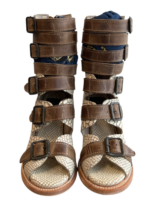 Freebird by Steven Shoe Size 6 Bone & Brown Snakeskin Back Zip Open Toe Shoes Bone & Brown / 6