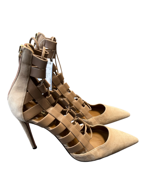 Aquazzura Shoe Size 38 Beige Suede Lace Up Stiletto Pointed Toe Back Zip Shoes Beige / 38