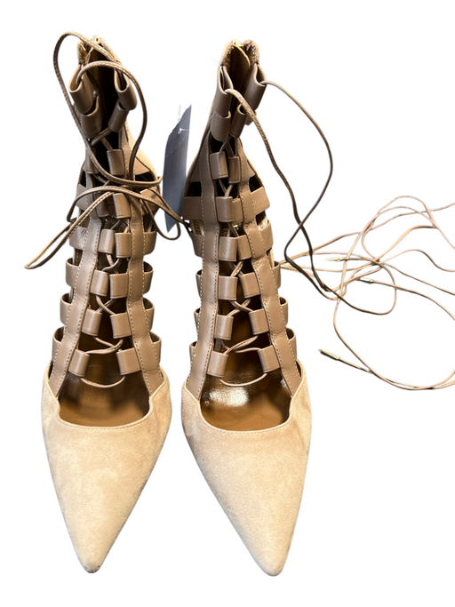 Aquazzura Shoe Size 38 Beige Suede Lace Up Stiletto Pointed Toe Back Zip Shoes Beige / 38