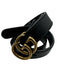 Gucci Black & Gold Leather Thin Gold Hardware Logo Buckle Belts Black & Gold / 32