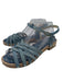 Chanel Shoe Size 38 Beige & Blue Denim Woven Cork Ankle Strap Gold Logo Sandals Beige & Blue / 38