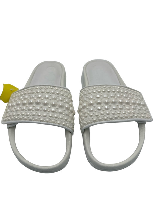 Jimmy Choo Shoe Size 37 White Rubber Slide Faux Pearl Accent Velcro Sandals White / 37