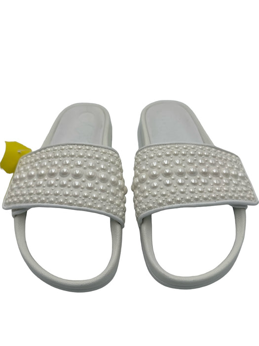 Jimmy Choo Shoe Size 37 White Rubber Slide Faux Pearl Accent Velcro Sandals White / 37