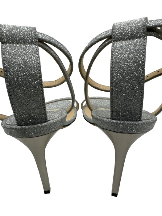 Jimmy Choo Shoe Size 37.5 Silver Glitter open toe Ankle Strap Midi Pumps Silver / 37.5