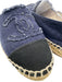 Chanel Shoe Size 38 Navy & Beige Canvas round toe Stitched Logo Denim Espadrille Navy & Beige / 38
