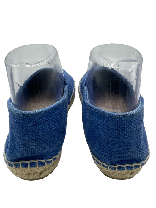 Prada Shoe Size 38 Blue & Beige Canvas Stitched Logo Round Toe Espadrille Blue & Beige / 38