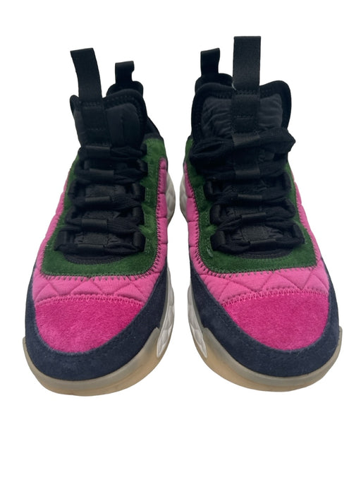 Chanel Shoe Size 37.5 Pink Green Navy Suede Lace Up Quilted Rubber Sole Sneakers Pink Green Navy / 37.5