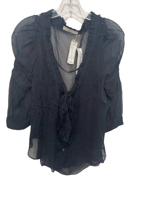 Prada Size 44 Black Silk round split neck Long Sleeve Sheer Tie Neck Top Black / 44