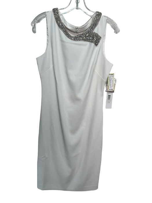 Badgley Mischka Collection Size 6 White & Silver Polyester Blend Open Back Dress White & Silver / 6