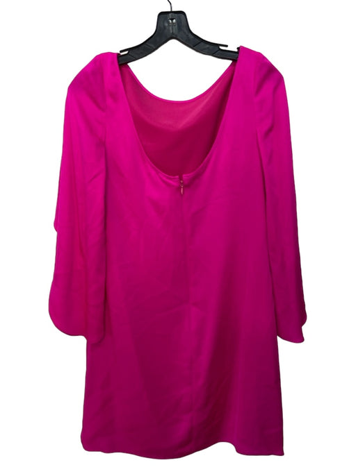 Milly Size 4 Bright Pink Silk Blend V Back Shift Dress 1/2 Flutter Sleeve Dress Bright Pink / 4