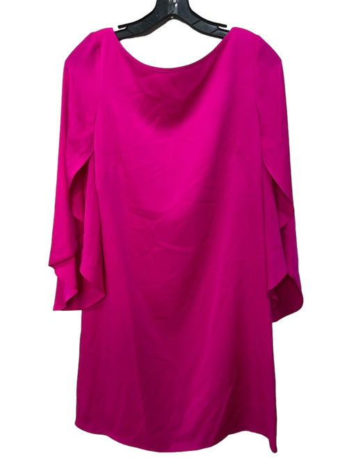 Milly Size 4 Bright Pink Silk Blend V Back Shift Dress 1/2 Flutter Sleeve Dress Bright Pink / 4