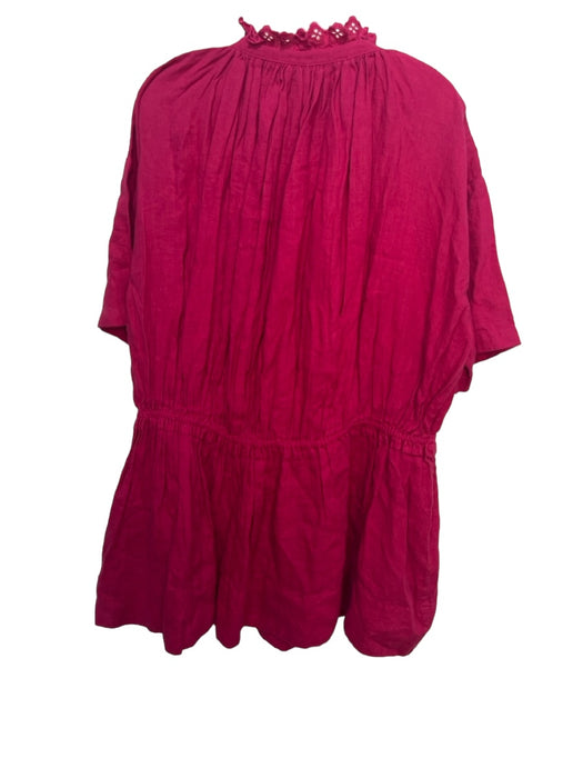 Brochu Walker Size XS Hot pink Linen round split neck Dolman Eyelet Detail Dress Hot pink / XS