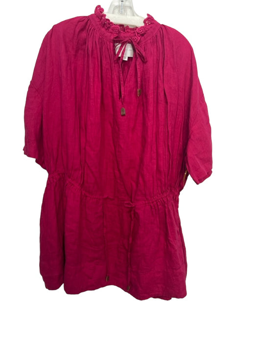 Brochu Walker Size XS Hot pink Linen round split neck Dolman Eyelet Detail Dress Hot pink / XS