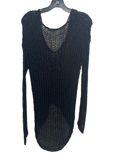 Helmut Lang Size M Black Cotton Blend Wide Neck Open Knit Long Sleeve Top Black / M