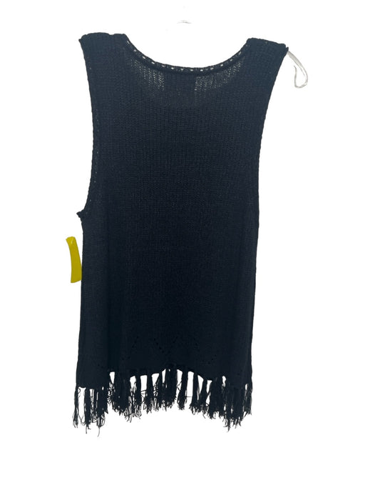 Pepin Size M Black Acrylic Blend Knit Round Neck Sleeveless Fringe Hem Top Black / M