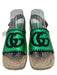 Gucci Shoe Size 37.5 Green Black Beige Leather & Raffia Open Square Toe Sandals Green Black Beige / 37.5