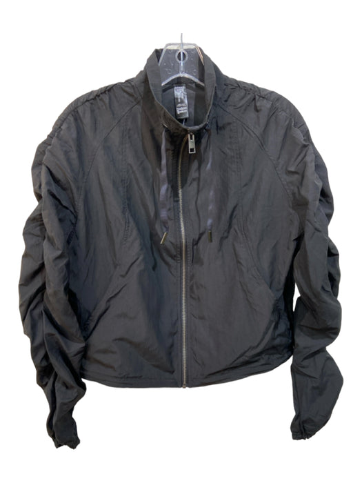 Spanx Size XS Black Nylon Zip Up Ruched Sleeve Jacket — Labels