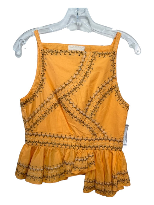 Ulla Johnson Size 6 Orange Cotton High Neck Sleeveless Embroidered Side Zip Top Orange / 6