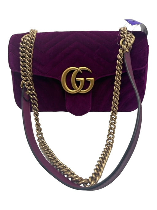 Gucci Magenta Velvet Quilted Gold Hardware Flap Crossbody Bag Magenta / M