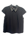 Ted Baker Size 3 Black Polyester Crepe Short Sleeve Pearl Collar Top Black / 3